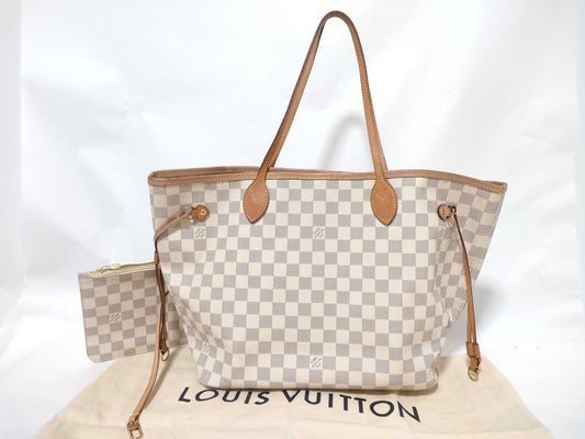 LOUIS VUITTON Damier Azur Neverfull Tote Bag with Pouch