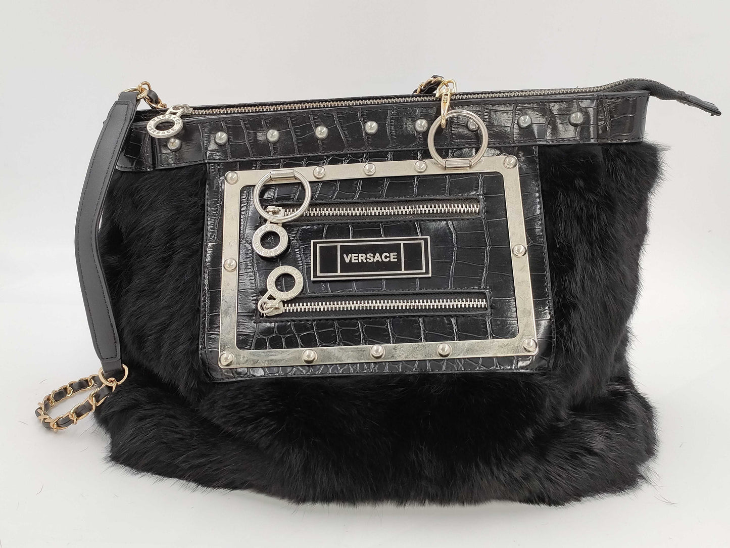 VERSACE VERSACE Fur Crocodile Tote Bag