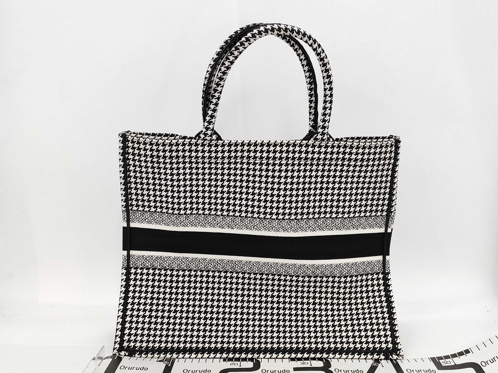 Dior Christian Dior Book Tote Medium Canvas Black Houndstooth Tote Bag