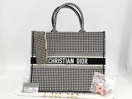 Dior Christian Dior Book Tote Medium Canvas Black Houndstooth Tote Bag