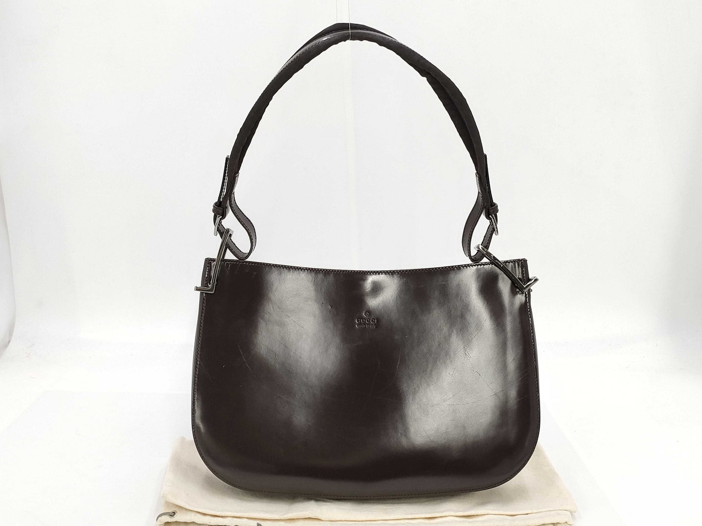 GUCCI One-Shoulder Leather Shoulder Bag, Dark Brown, 001-3193