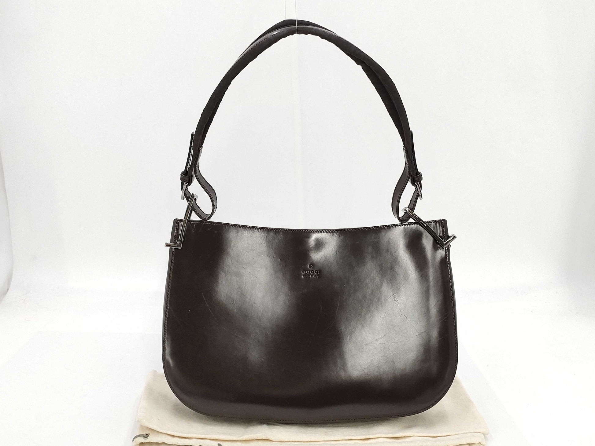 GUCCI One-Shoulder Leather Shoulder Bag, Dark Brown, 001-3193