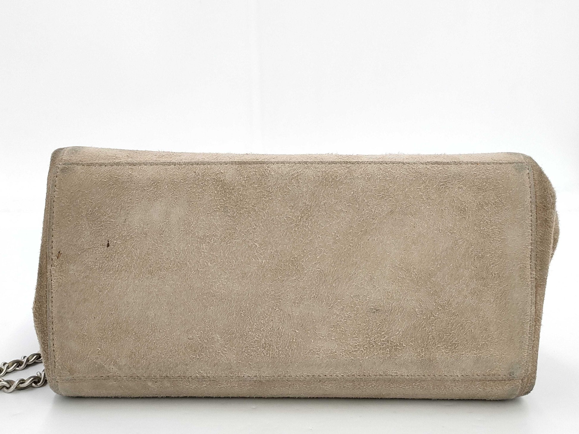 CHANEL Chocobar Chain Shoulder Bag, Suede with Silver Hardware, Beige, 6275774