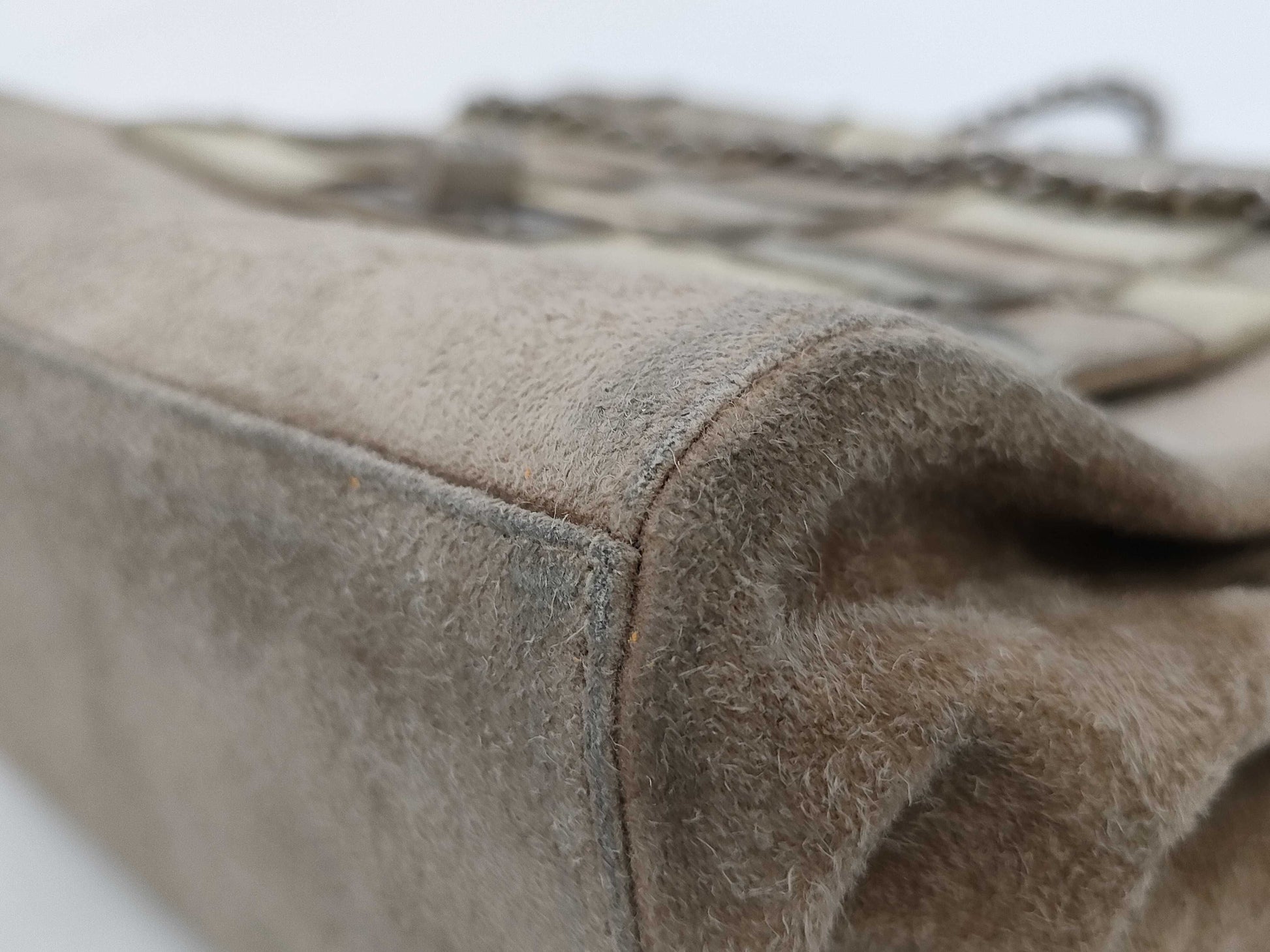 CHANEL Chocobar Chain Shoulder Bag, Suede with Silver Hardware, Beige, 6275774