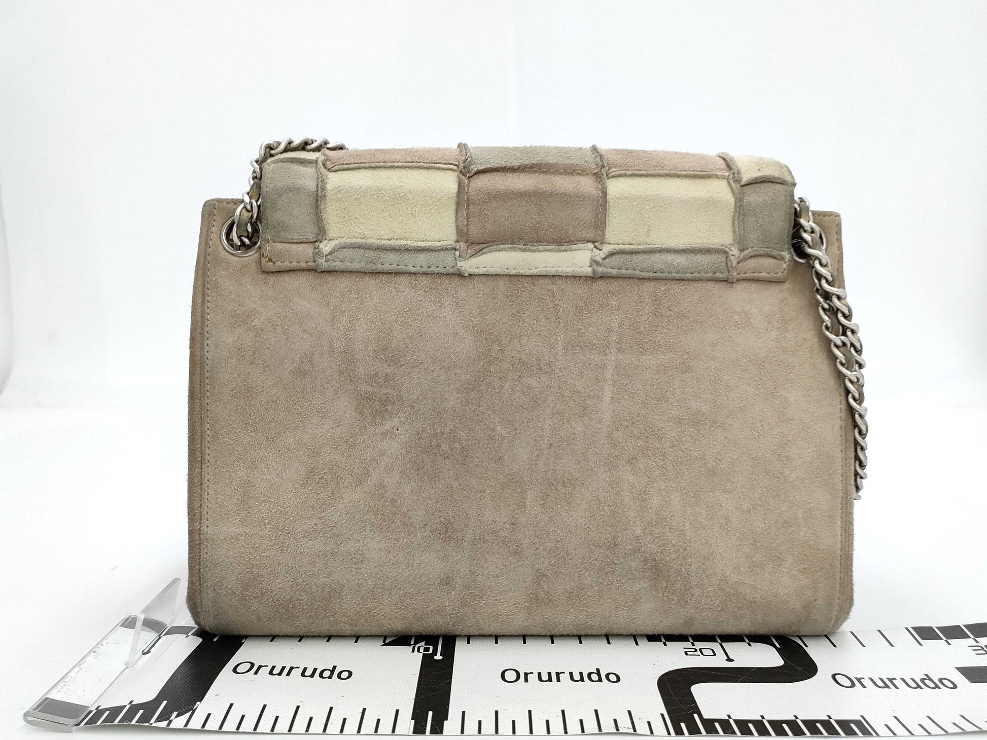 CHANEL Chocobar Chain Shoulder Bag, Suede with Silver Hardware, Beige, 6275774