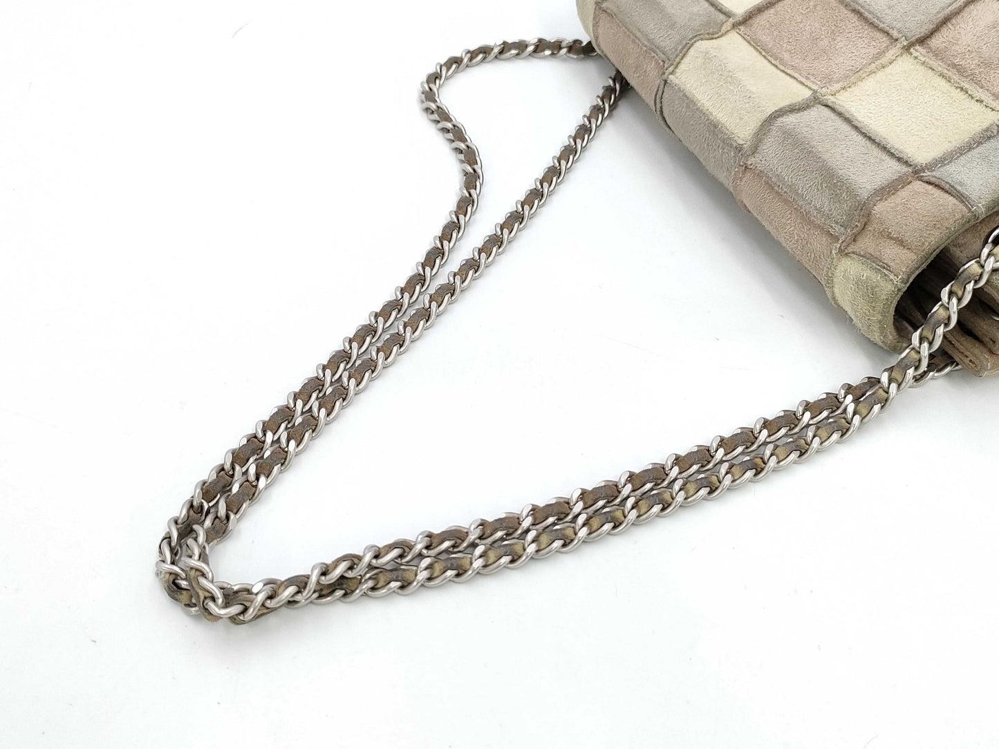 CHANEL Chocobar Chain Shoulder Bag, Suede with Silver Hardware, Beige, 6275774