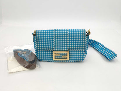 FENDI 2-way nylon bag, blue and white check shoulder bag