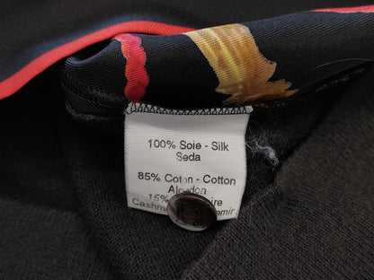 HERMES Silk Polo Shirt, Black x Yellow, Size M, Tops