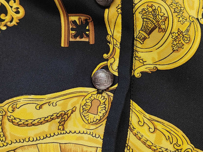 HERMES Silk Polo Shirt, Black x Yellow, Size M, Tops