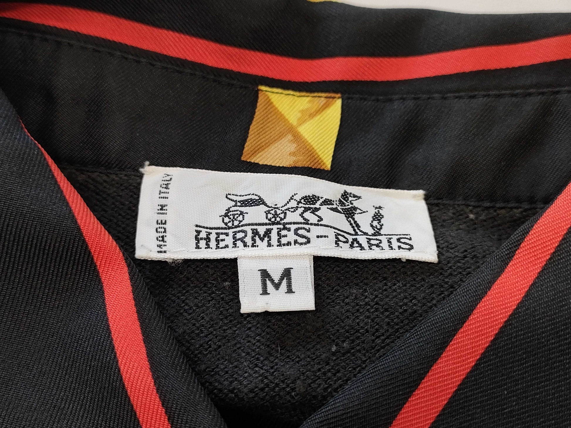 HERMES Silk Polo Shirt, Black x Yellow, Size M, Tops