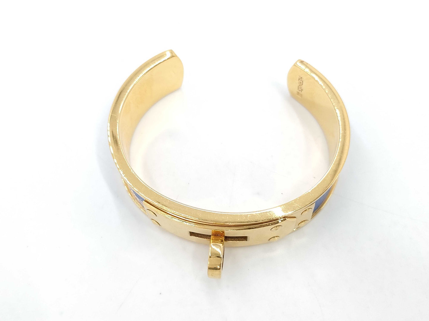 HERMES Kelly Gold and Blue Bangle Bracelet/Bangle