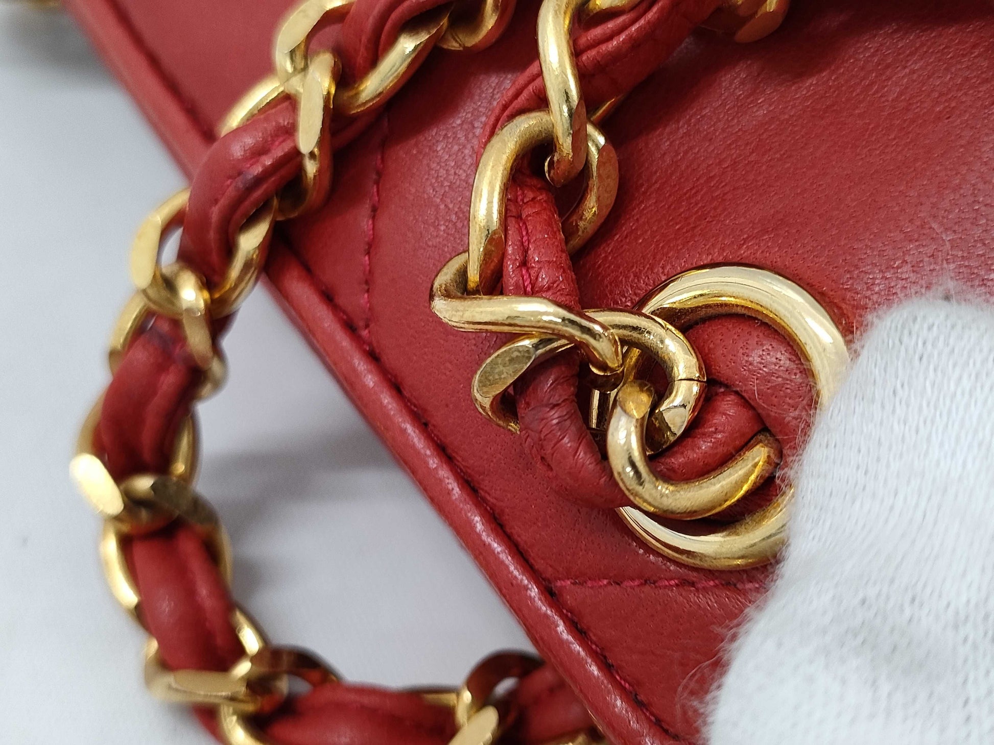 CHANEL Red Lambskin Shoulder Bag