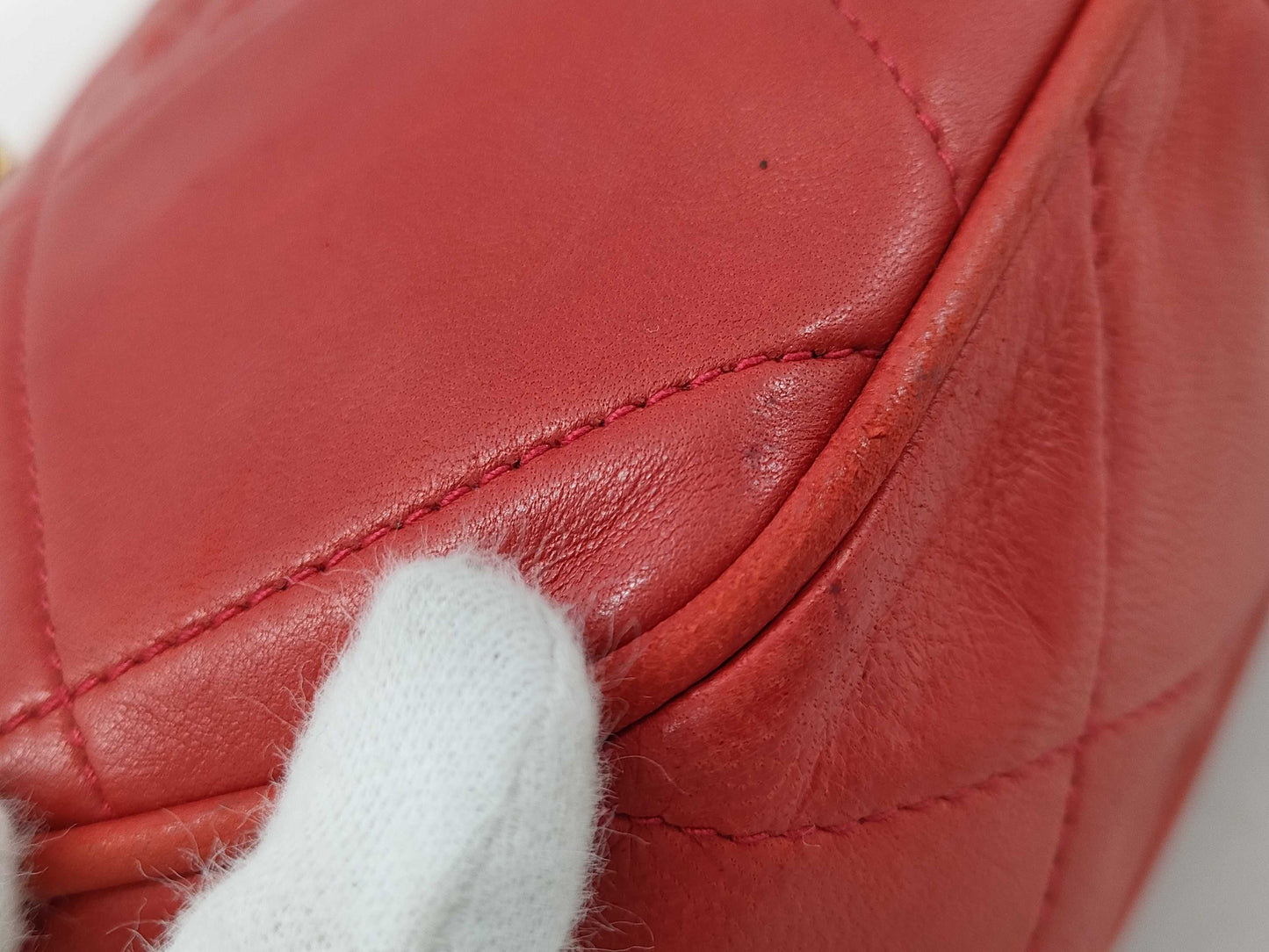 CHANEL Red Lambskin Shoulder Bag