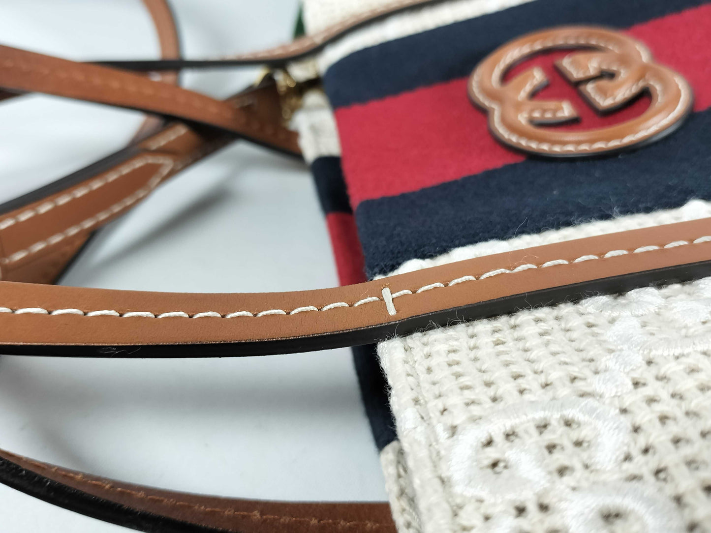 GUCCI 727721 Tote Bag, 2-Way, Interlocking G, Sherry Line, Woven Canvas and Leather Tote Bag