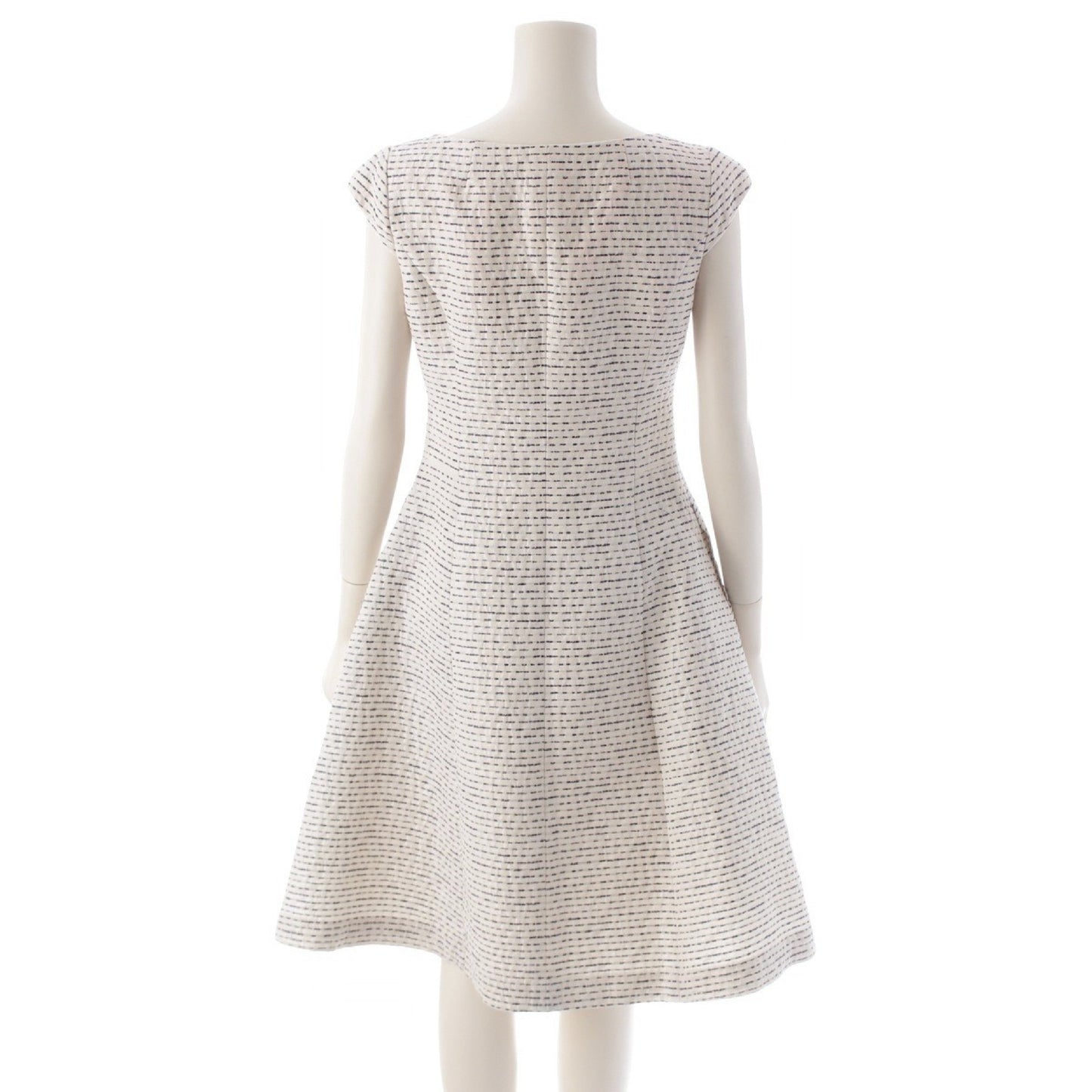 Rene TISSUE A-Line Front Opening Tweed Sleeveless Dress 6816470 White Navy