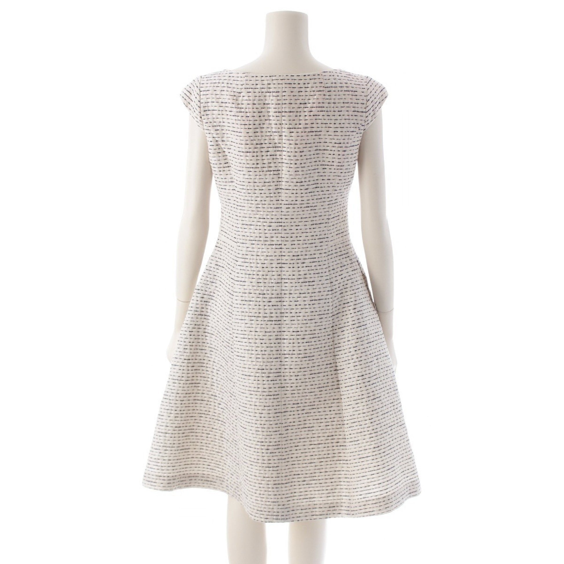 Rene TISSUE A-Line Front Opening Tweed Sleeveless Dress 6816470 White Navy