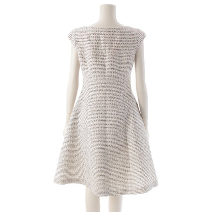 Rene TISSUE A-Line Front Opening Tweed Sleeveless Dress 6816470 White Navy