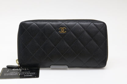 CHANEL Caviar Skin Coco Mark Zippy Wallet