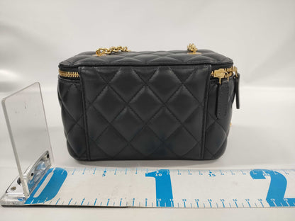 CHANEL Coco Mark Matelasse Lambskin Heart Chain Mini Vanity Bag Black Shoulder Bag