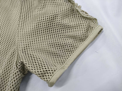 CHANEL CHANEL Short Sleeve Mesh Top Khaki Size 38 Tops