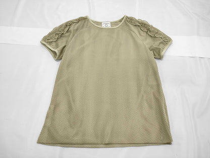 CHANEL CHANEL Short Sleeve Mesh Top Khaki Size 38 Tops