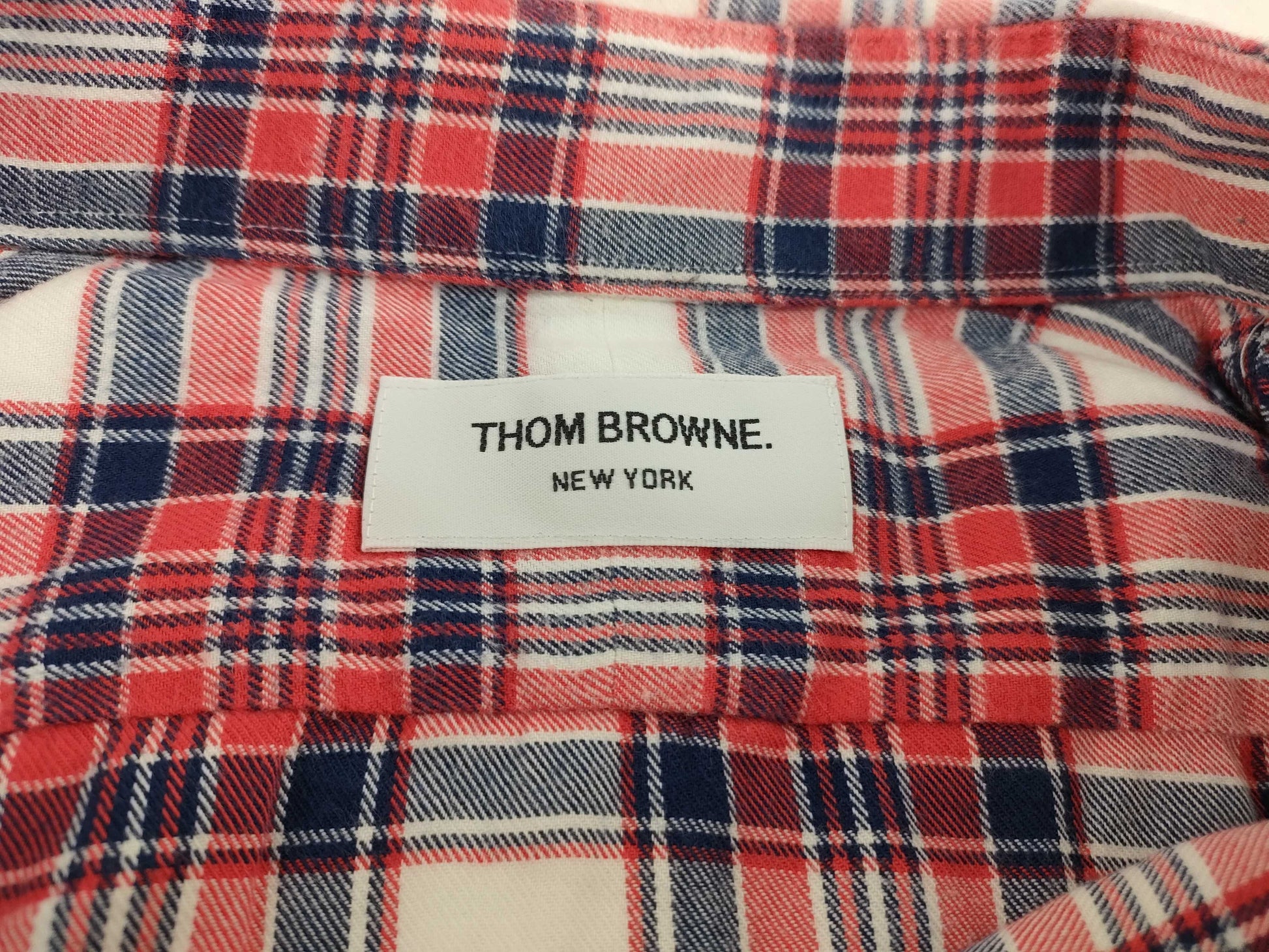 THOM BROWNE Long Sleeve Check Shirt Red Tops