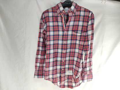 THOM BROWNE Long Sleeve Check Shirt Red Tops