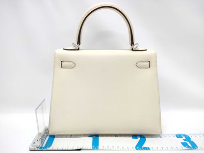 HERMES Kelly 25 Epsom Nata Silver Hardware Z Stamp Handbag