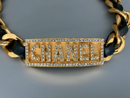 CHANEL Vintage Logo Rhinestone Necklace Choker Necklace