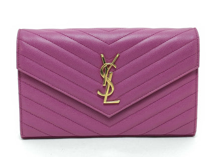 SAINT LAURENT Saint Laurent Paris Leather Chain Wallet Purple Shoulder Bag