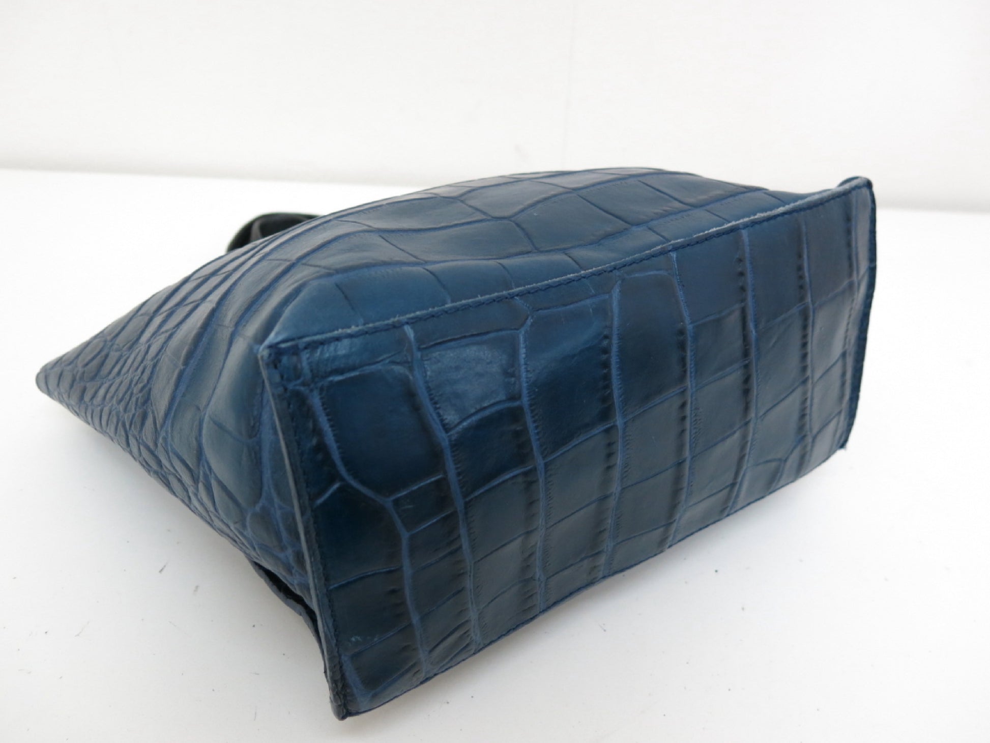 FURLA FURLA Crocodile Embossed Leather Tote Bag Navy