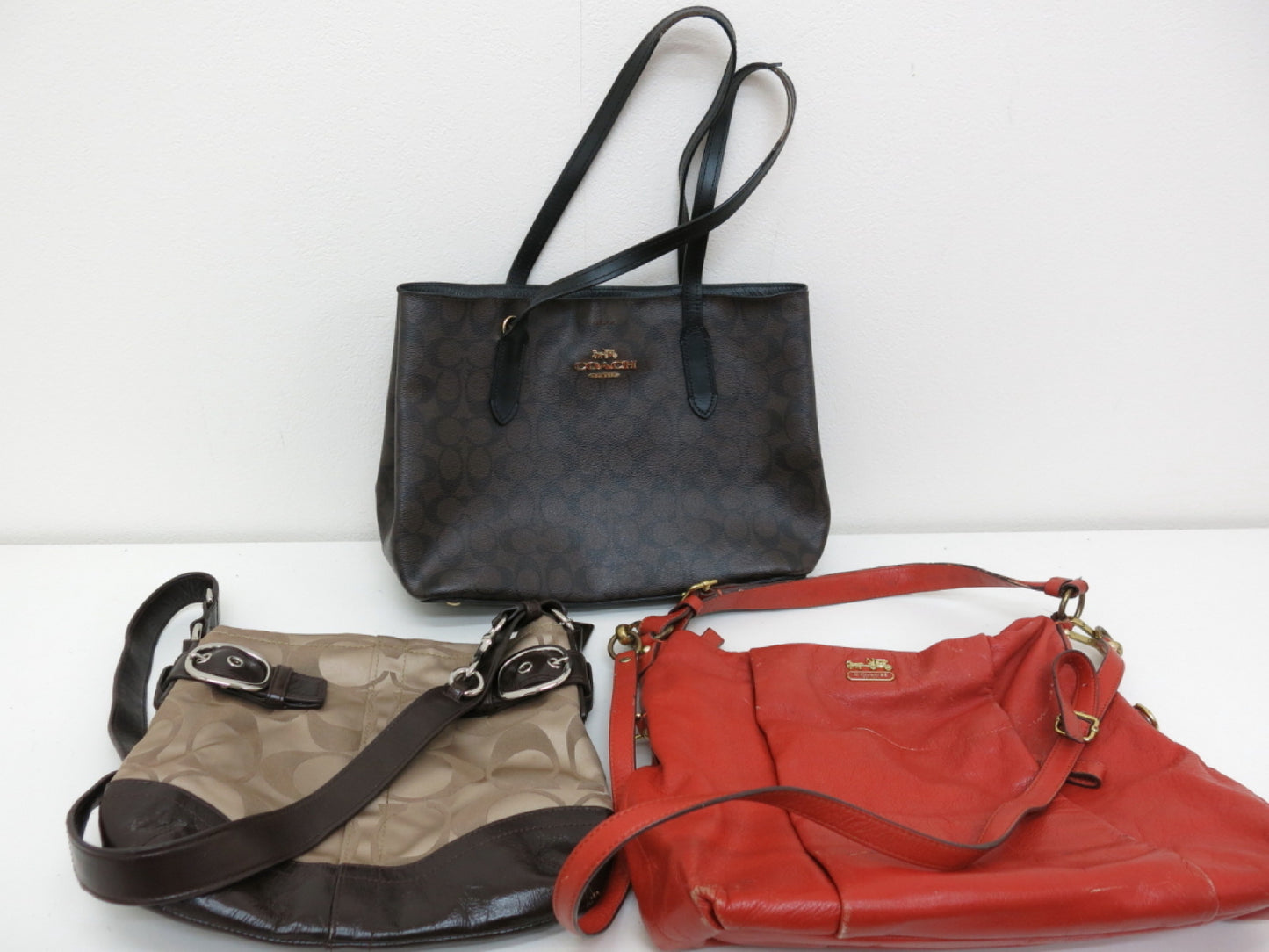 COACH COACH Signature PVC Canvas Leather Shoulder/Hand Tote Bag 3-Piece Tote Bag