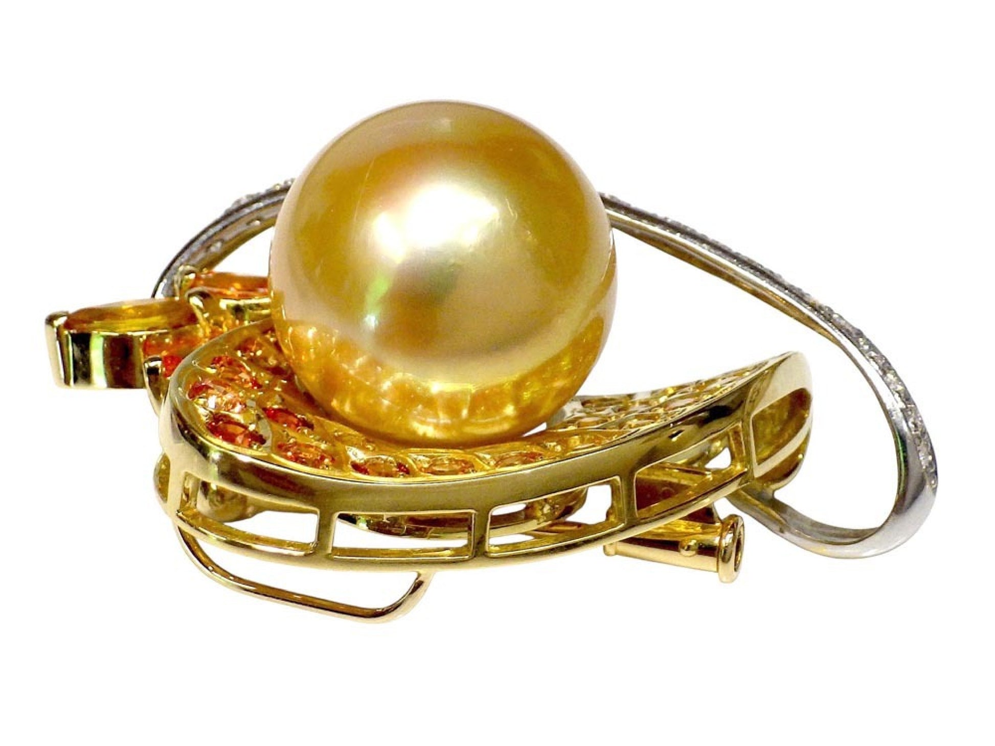 South Sea Pearl, Diameter: Approx. 16.3mm, S1.53/0.91ct, D0.62ct, 18K Gold, 17.1g, Brooch 