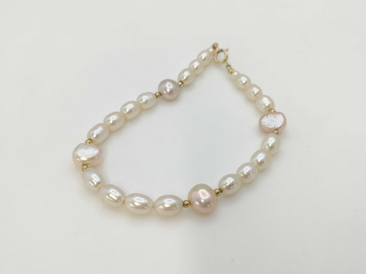 Semi-Round Pearl Diameter: Approx. 3.3-8.0mm, 18K Gold, 7.0g, Bracelet/Bangle 
