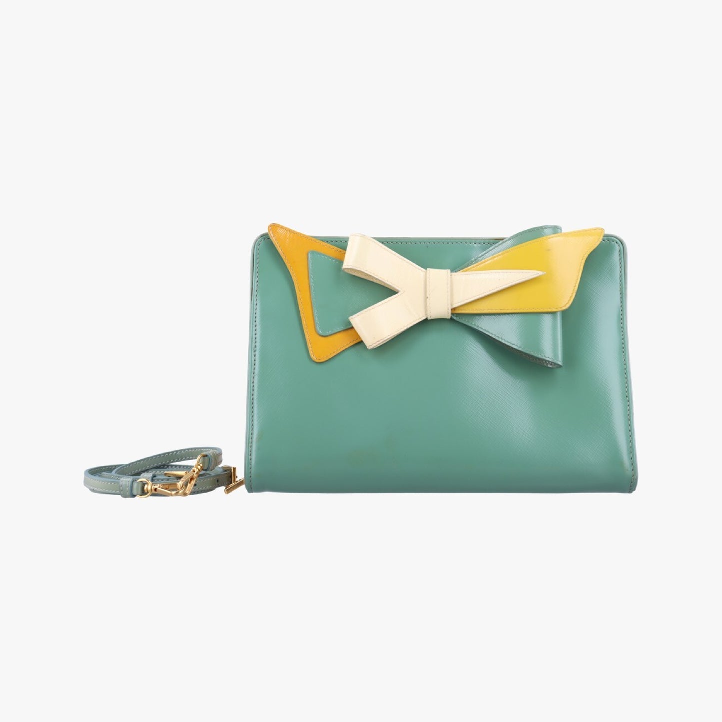 PRADA Stylish Green x White x Yellow Patent A7 Shoulder Bag