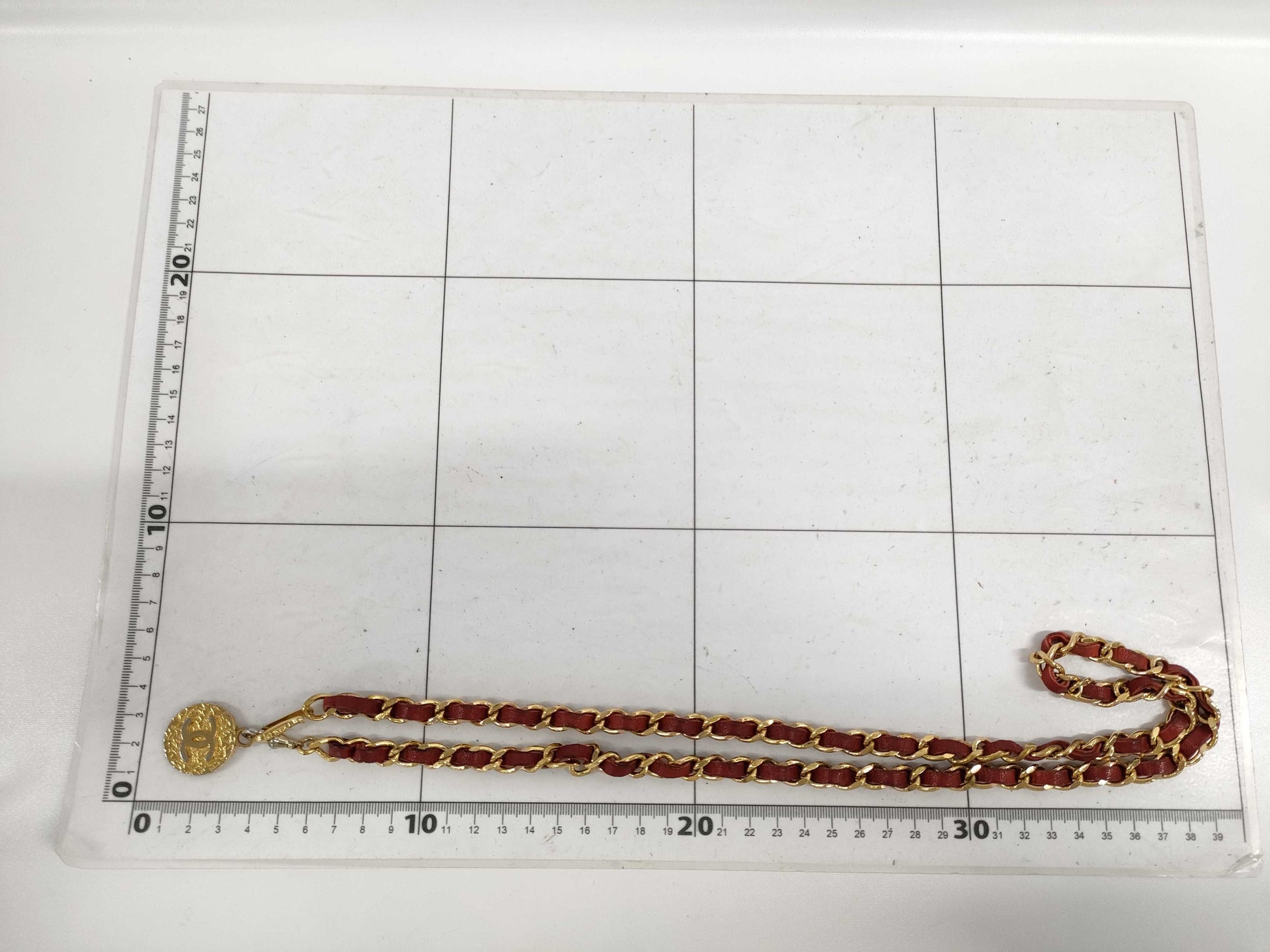 CHANEL Coco Mark Chain Leather Red Belt