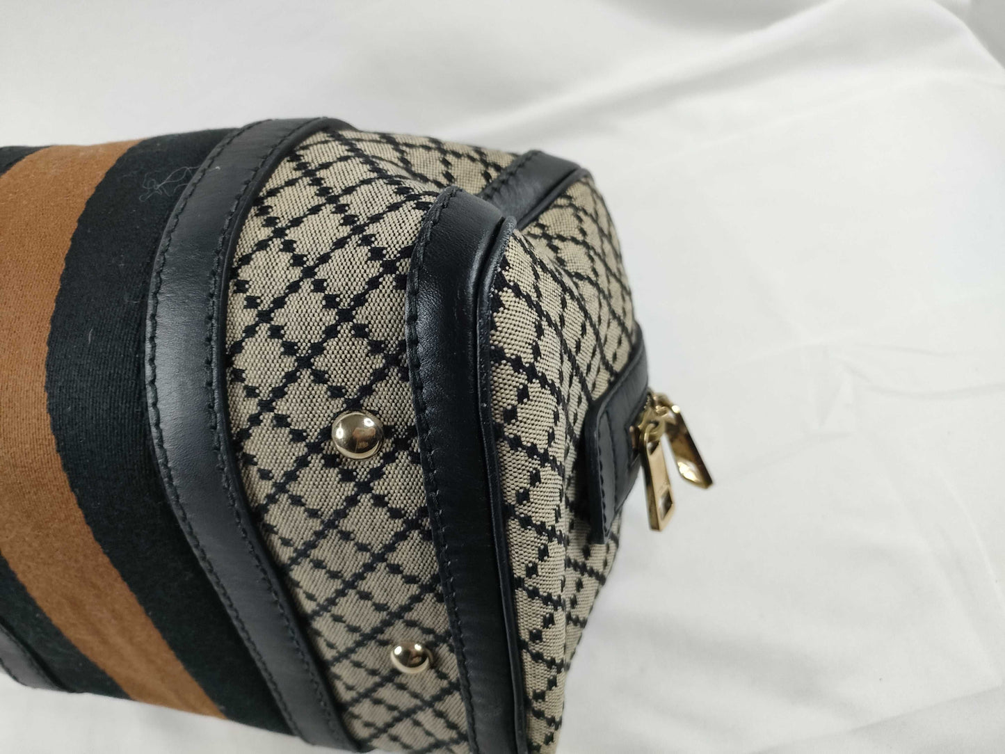 GUCCI GUCCI Sherry Line Beige x Black x Brown Fabric x Leather 269876 A010560811 Boston Bag Second Bag