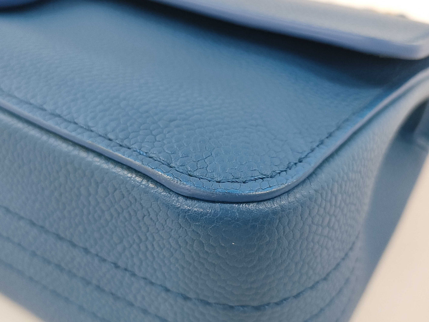 CHANEL Caviar Leather Chain Shoulder Bag Blue Shoulder Bag