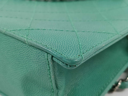 CHANEL Chain Handbag Caviar Skin Green Tote Bag
