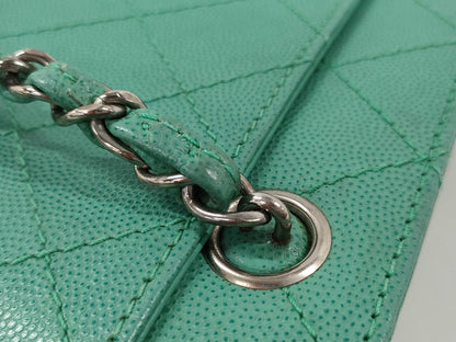 CHANEL Chain Handbag Caviar Skin Green Tote Bag