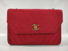 CHANEL Matelasse V-Stitch Chain Shoulder Bag, Cotton, Red