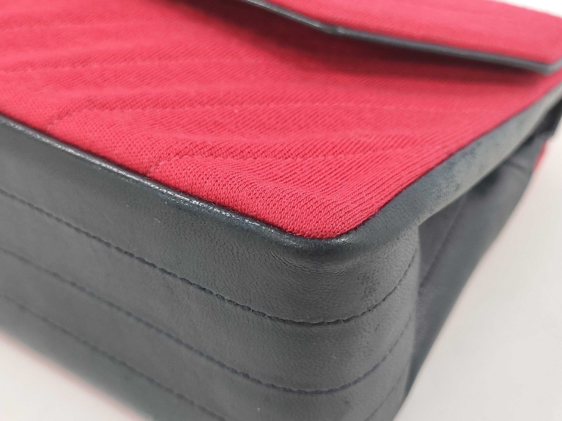 CHANEL Matelasse V-Stitch Chain Shoulder Bag, Cotton, Red