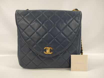 CHANEL Matelasse Lambskin Chain Shoulder Bag, Navy