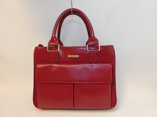 BURBERRY Leather Red Nova Check Hand Tote Bag