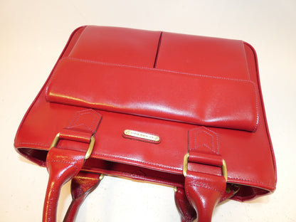 BURBERRY Leather Red Nova Check Hand Tote Bag