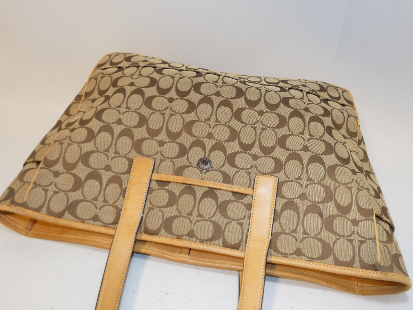 COACH Signature Canvas Leather Tote Shoulder Bag