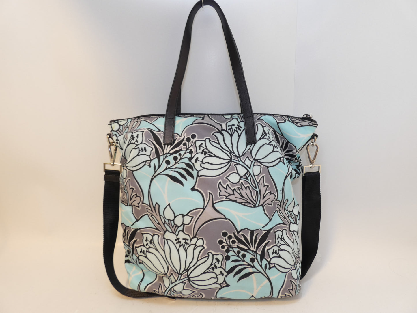 PRADA 2-way Triangle Plate Nylon Floral Print Hand Shoulder Tote Bag