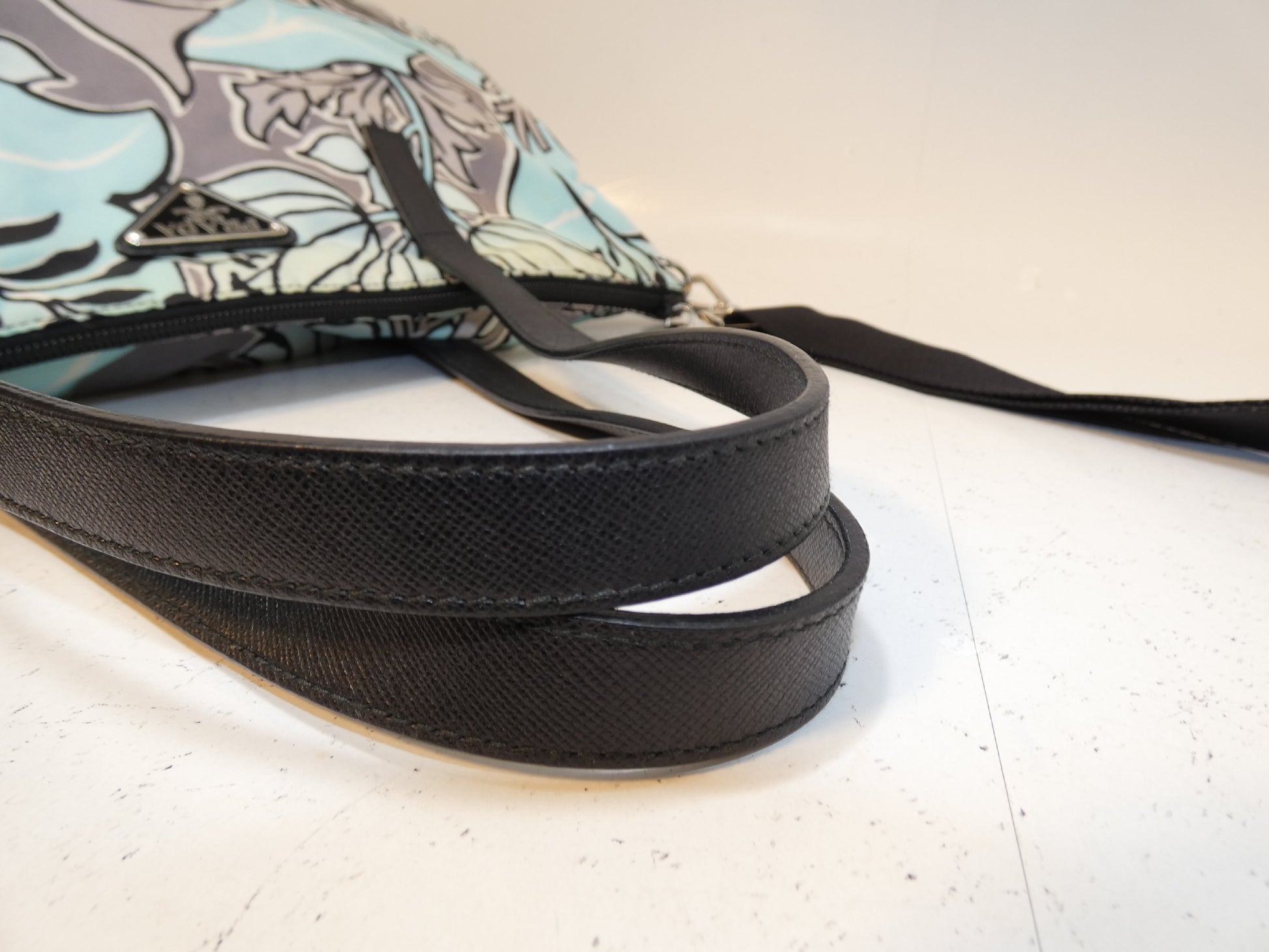 PRADA 2-way Triangle Plate Nylon Floral Print Hand Shoulder Tote Bag