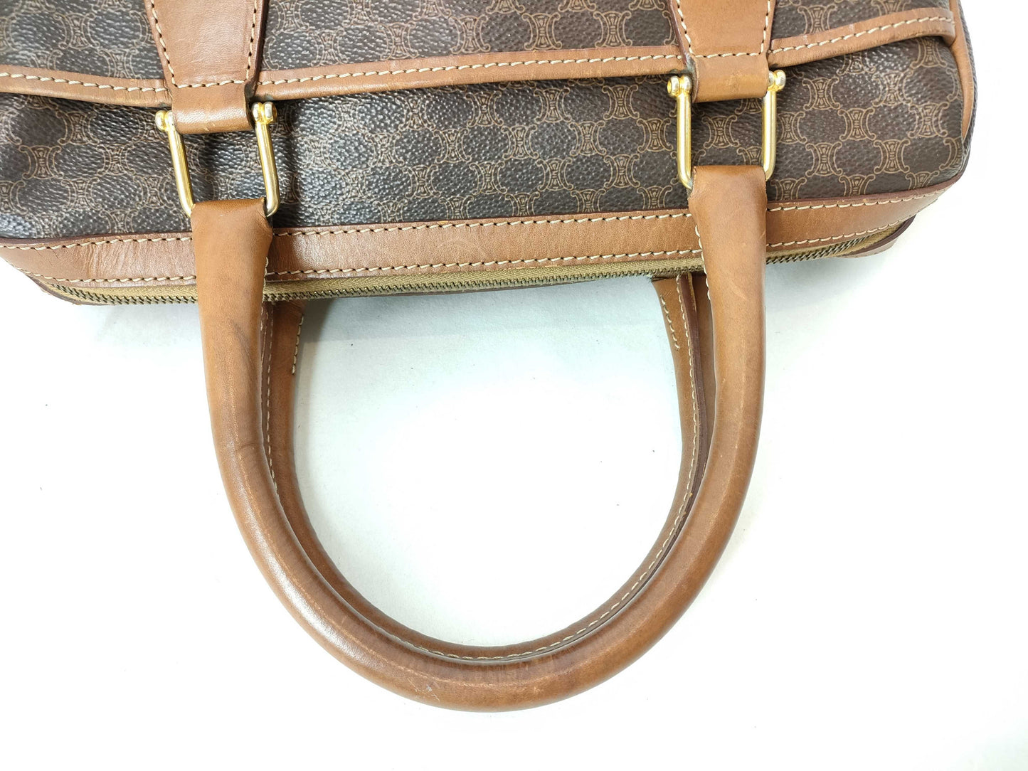 CELINE Mini Boston Bag, Macadam Pattern, M94, PVC/Leather, Dark Brown, Boston Bag