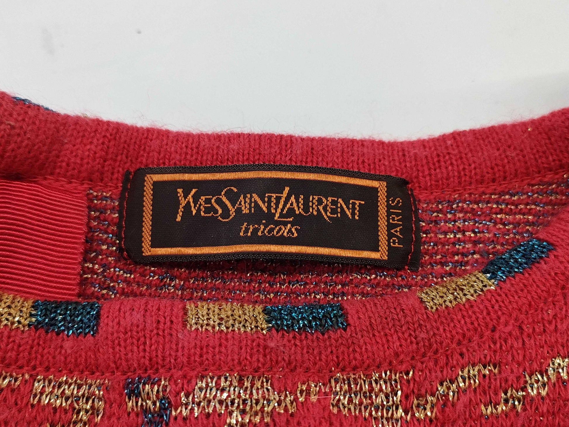 Yves Saint Laurent Chinese-style glitter check set in red, size M. Other apparel.